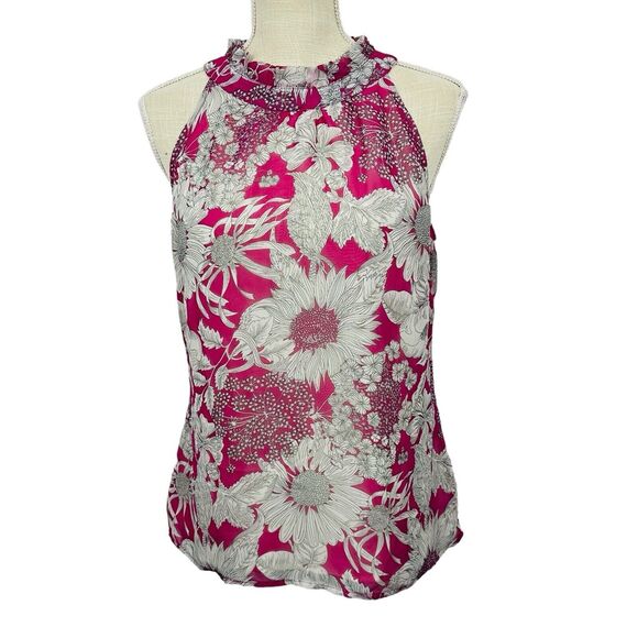 Liberty of London Tops - Liberty of London Floral Tank Top High Neck Lined Breezy Womens Sz M Pink White